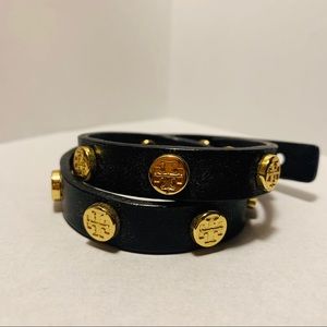 Black leather tori Burch bracelet